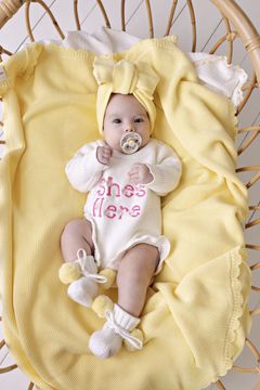 "She's Here" Floral Knit Romper | Snow