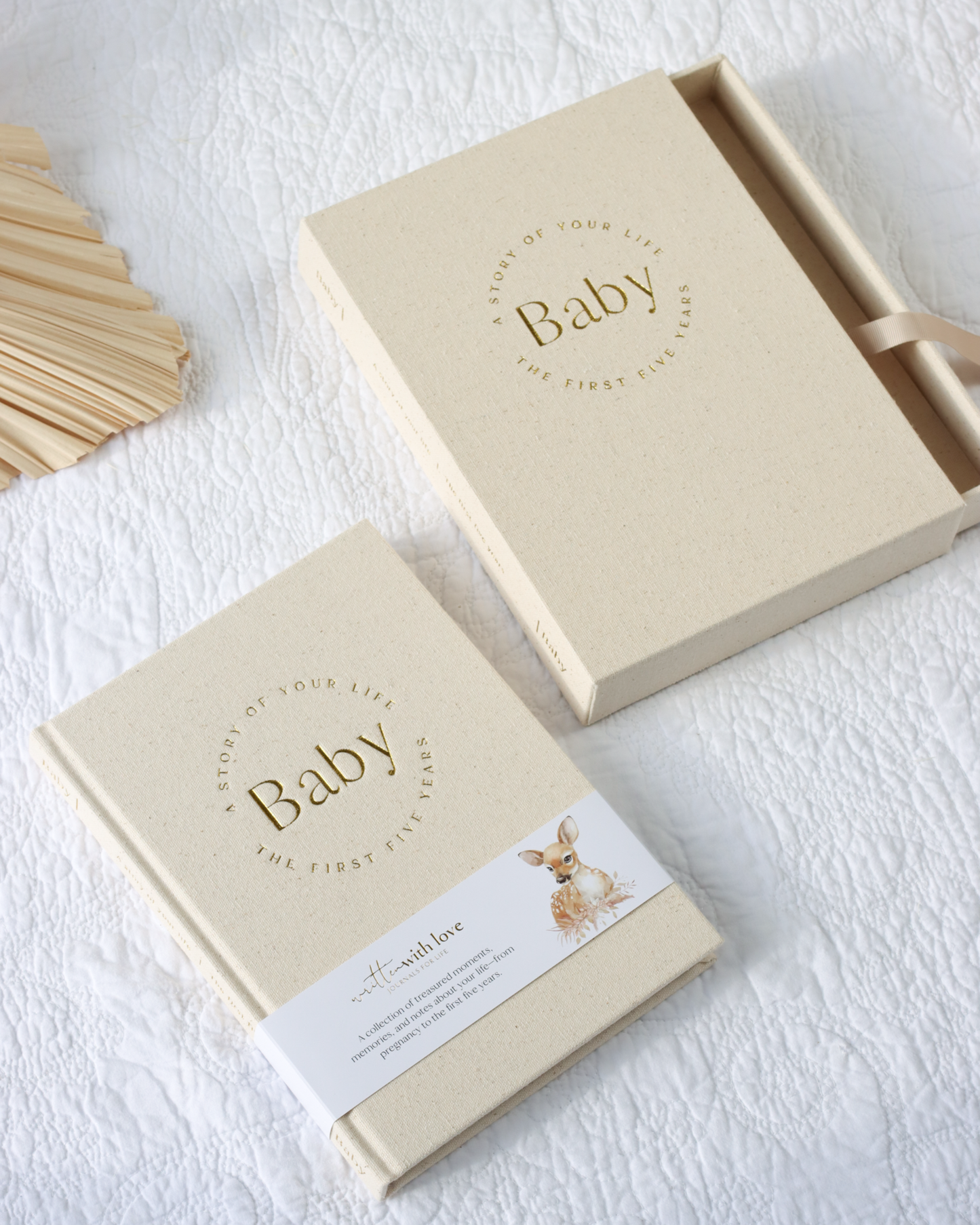 Written With Love - Baby Memory Book with Keepsake Box - Oatmeal