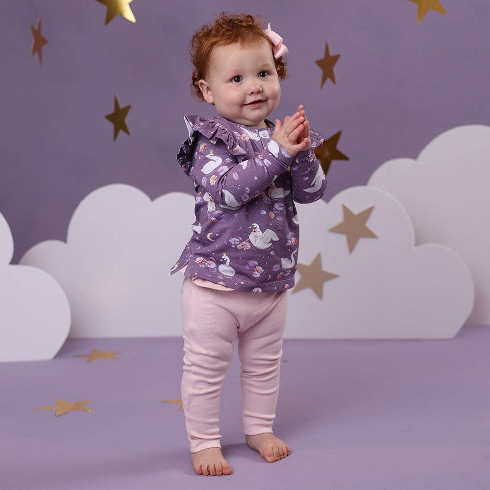 Snuggle Hunny - Midnight Swan Organic Long Sleeve Top with Frill
