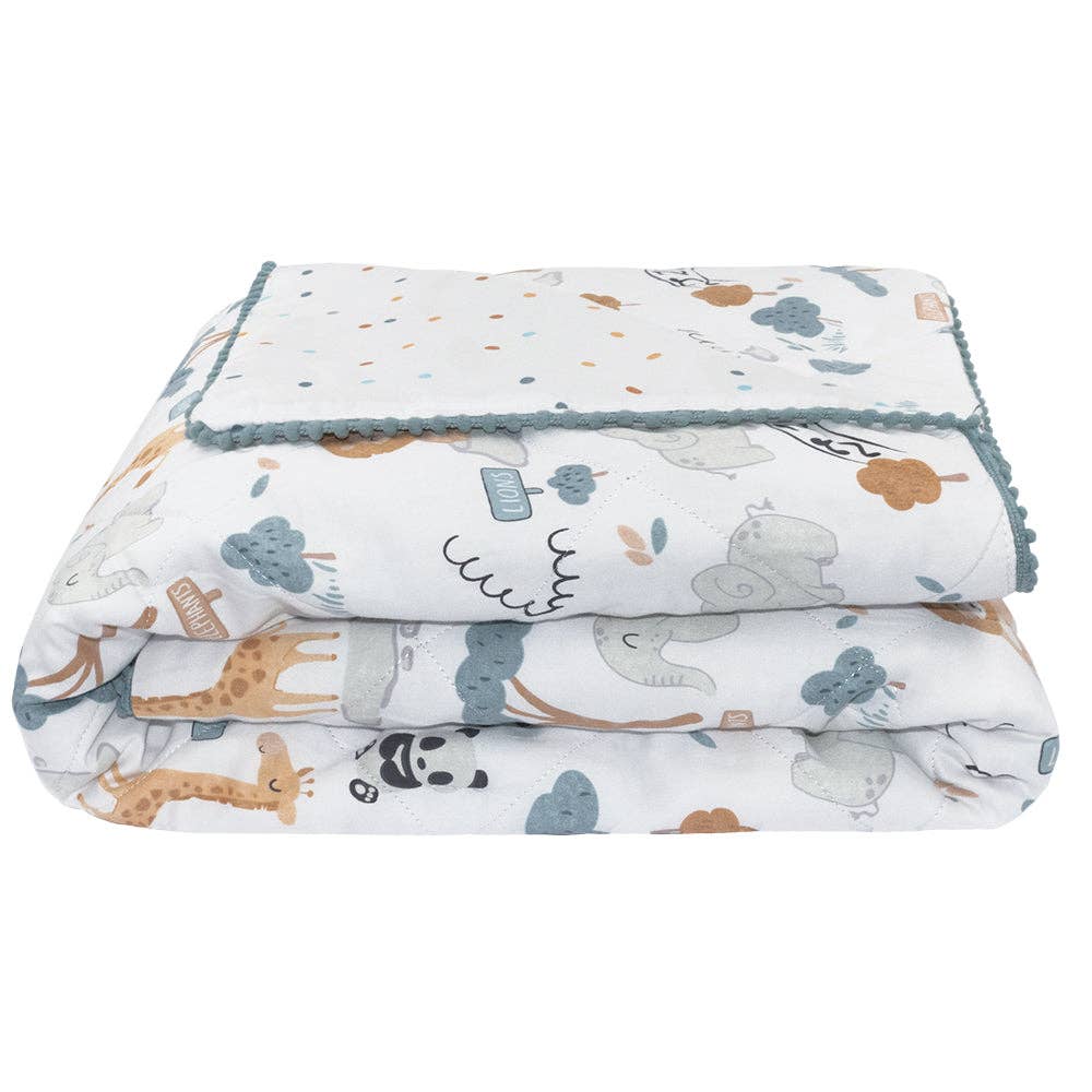 Quilted Reversible Cot Comforter - Day at the Zoo