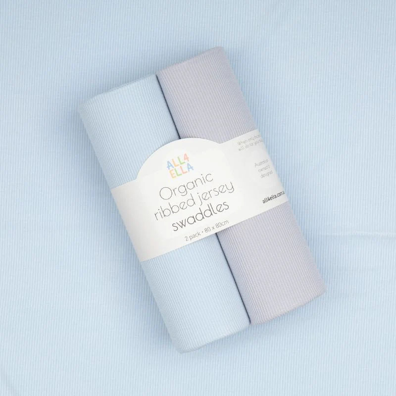 All4Ella - Ribbed Jersey Swaddles 2pk - Blue & Grey