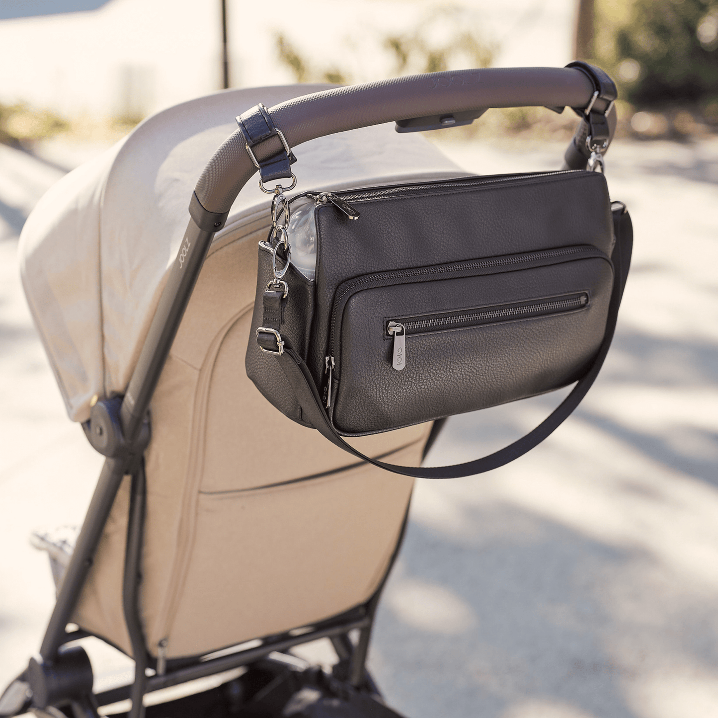 OiOi - Multitasker Pram Caddy - Black Vegan Leather