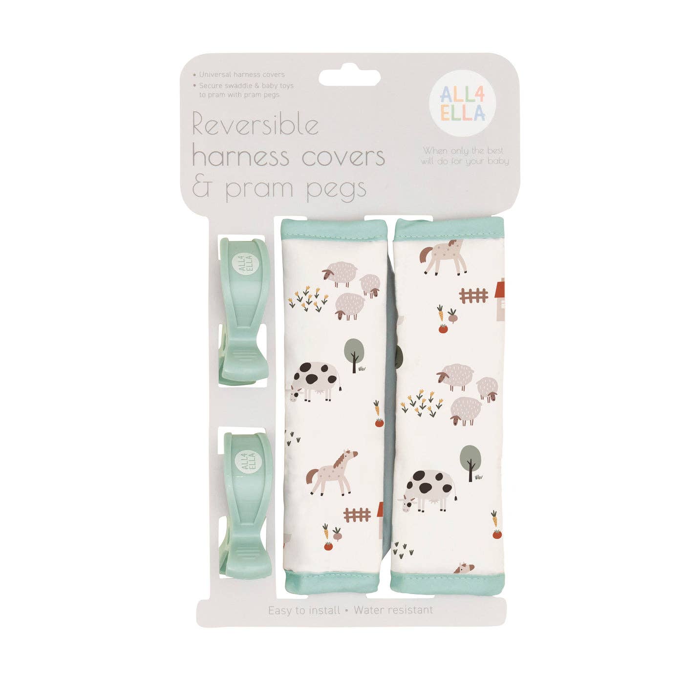 All4Ella - Reversible Harness Covers & Pram Pegs - Country Farm