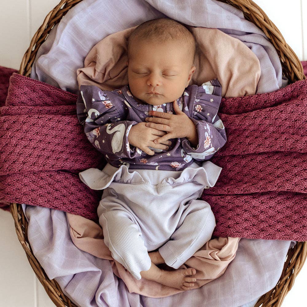 Snuggle Hunny - Midnight Swan Long Sleeve Organic Bodysuit with Frill