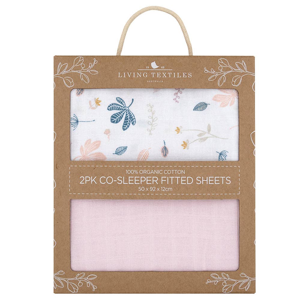 Living Textiles - Organic Muslin 2pk Cradle Fitted Sheet - Botanical