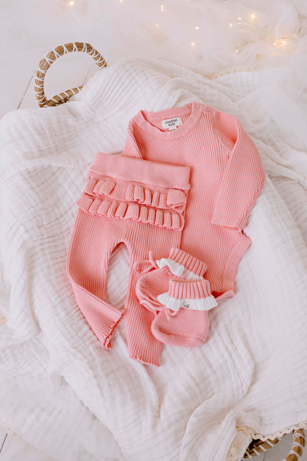 Frilly Ribbed Knit Bodysuit