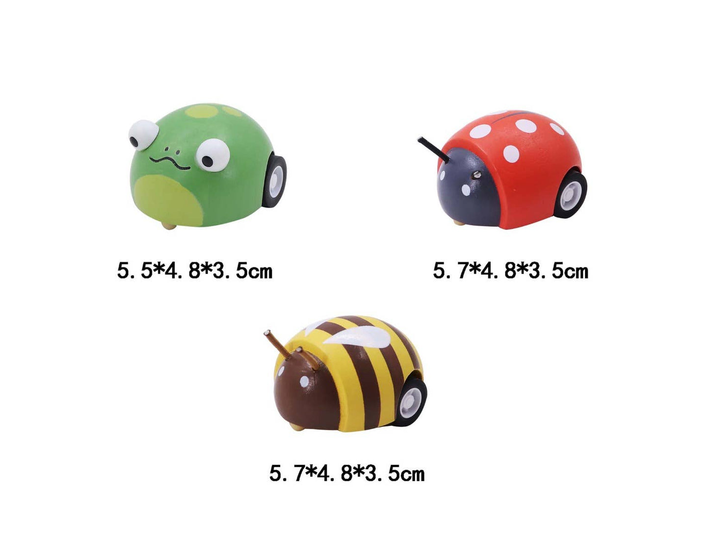ToysLink - Wooden Pull Back Animal-Bee, Frog and Ladybug