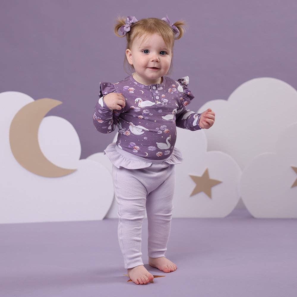 Snuggle Hunny - Midnight Swan Long Sleeve Organic Bodysuit with Frill