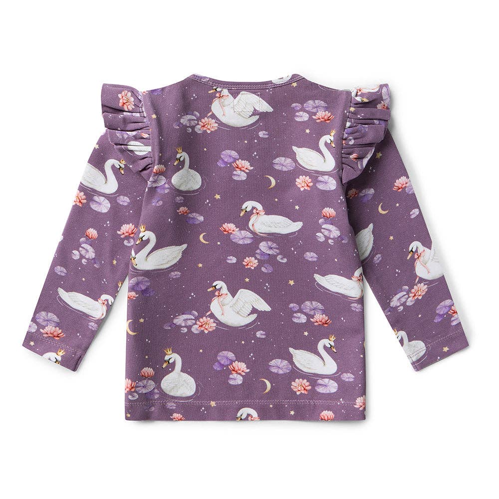 Snuggle Hunny - Midnight Swan Organic Long Sleeve Top with Frill