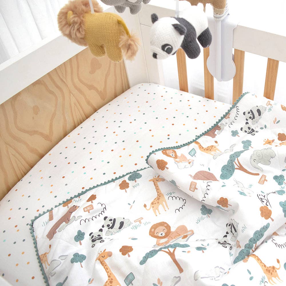Quilted Reversible Cot Comforter - Day at the Zoo