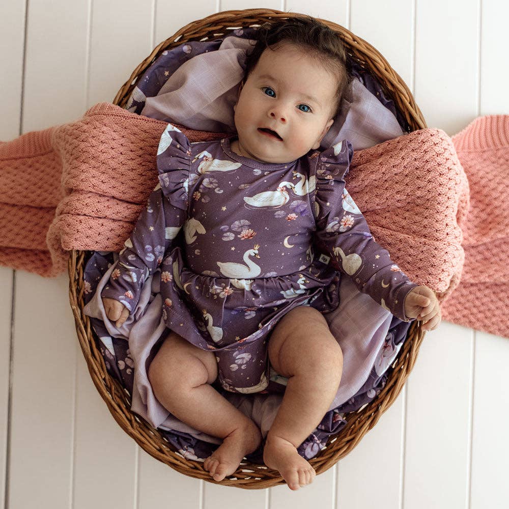 Snuggle Hunny - Midnight Swan Long Sleeve Organic Dress