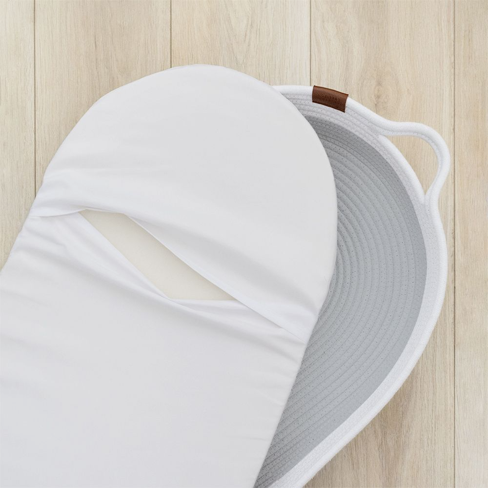 Cotton Rope Change Basket With Mattress & Cover - Grey/Whit