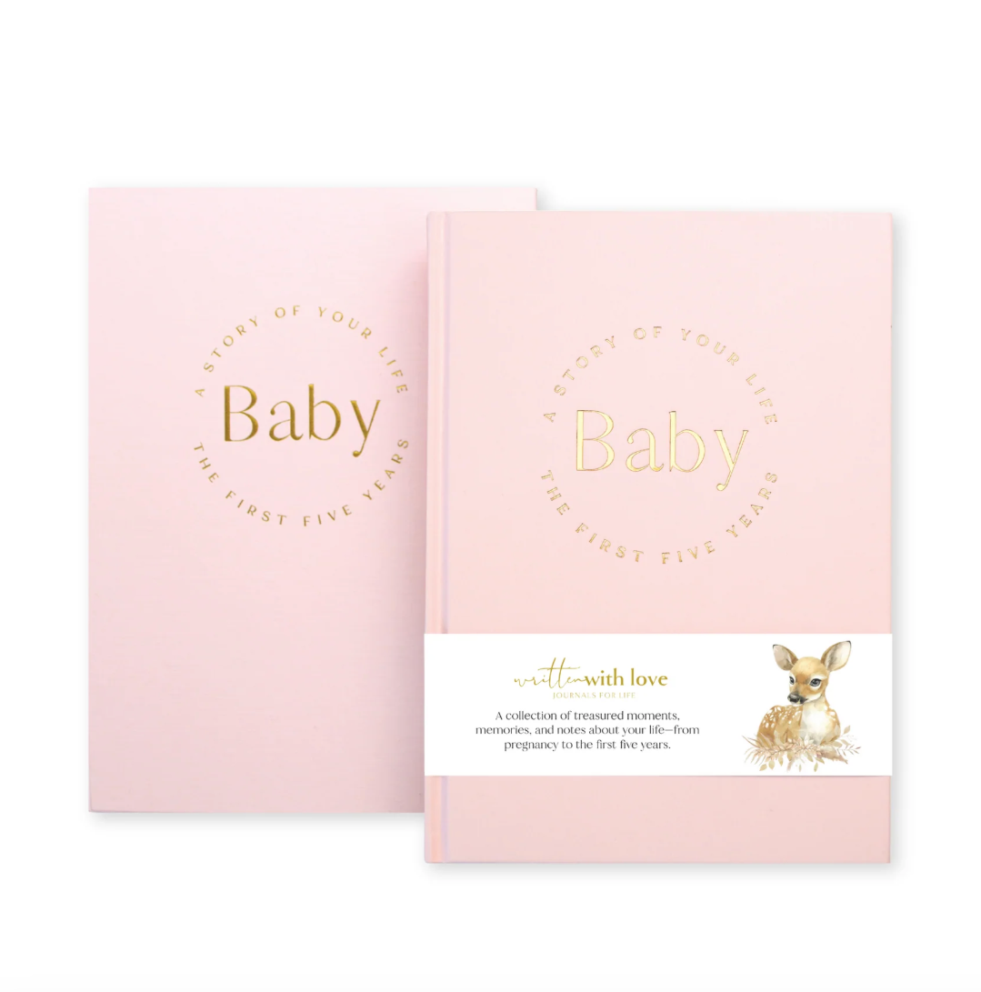 Written With Love - Baby Memory Book with Keepsake Box - Peony Pink