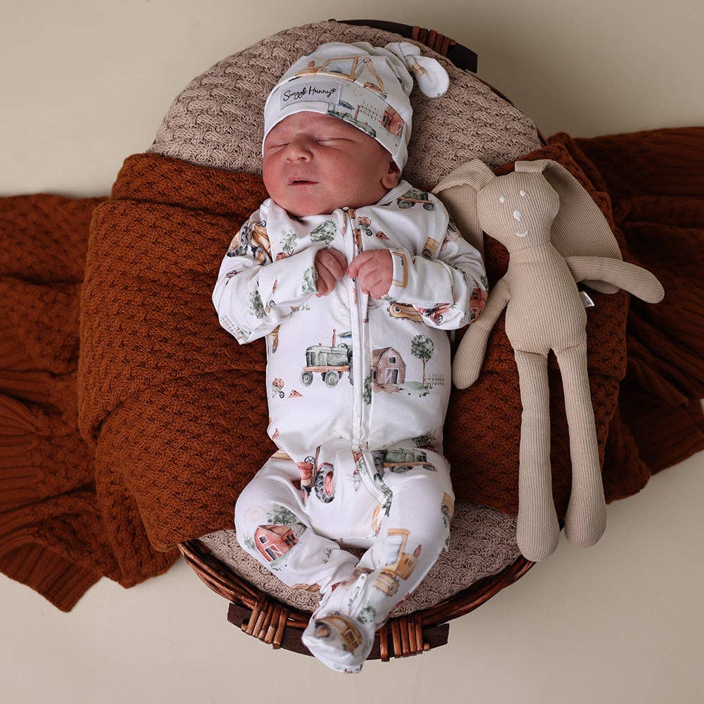 Snuggle Hunny - Diggers & Tractors Organic Snuggle Sleepsuit Zip Footie