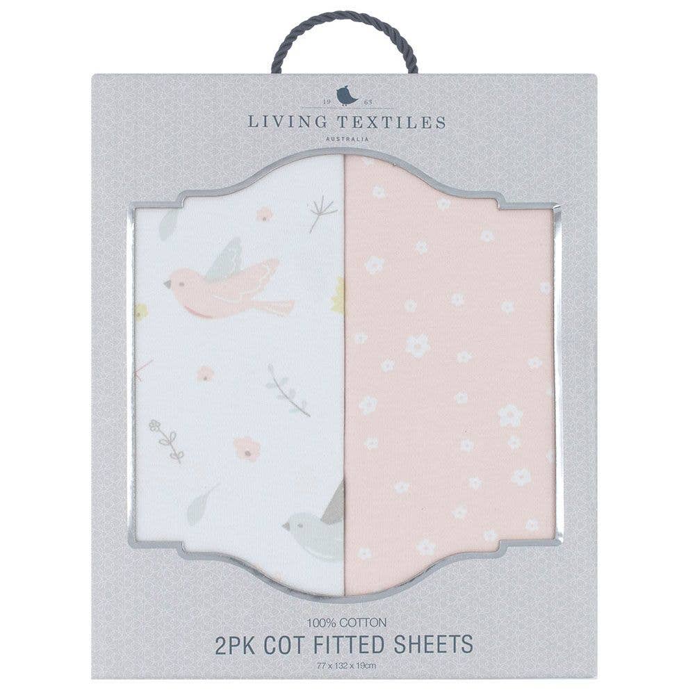 Living Textiles - 2-pack Jersey Cot Fitted Sheet - Ava/Blush Floral