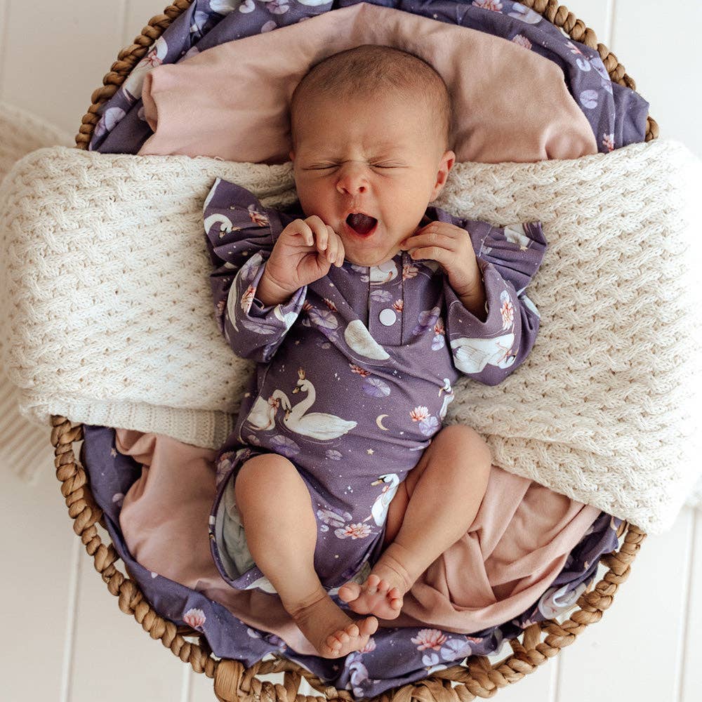 Snuggle Hunny - Midnight Swan Long Sleeve Organic Bodysuit with Frill