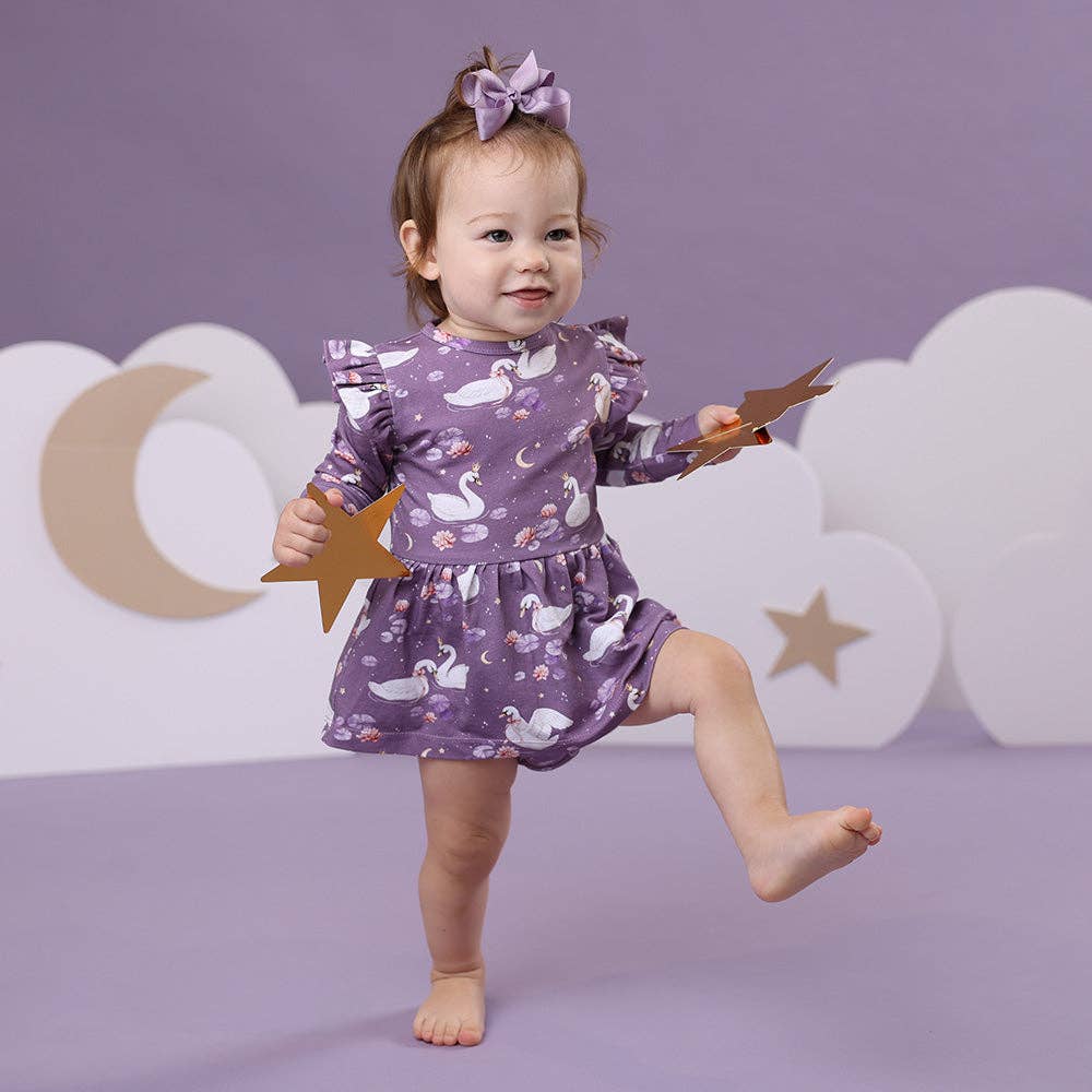 Snuggle Hunny - Midnight Swan Long Sleeve Organic Dress