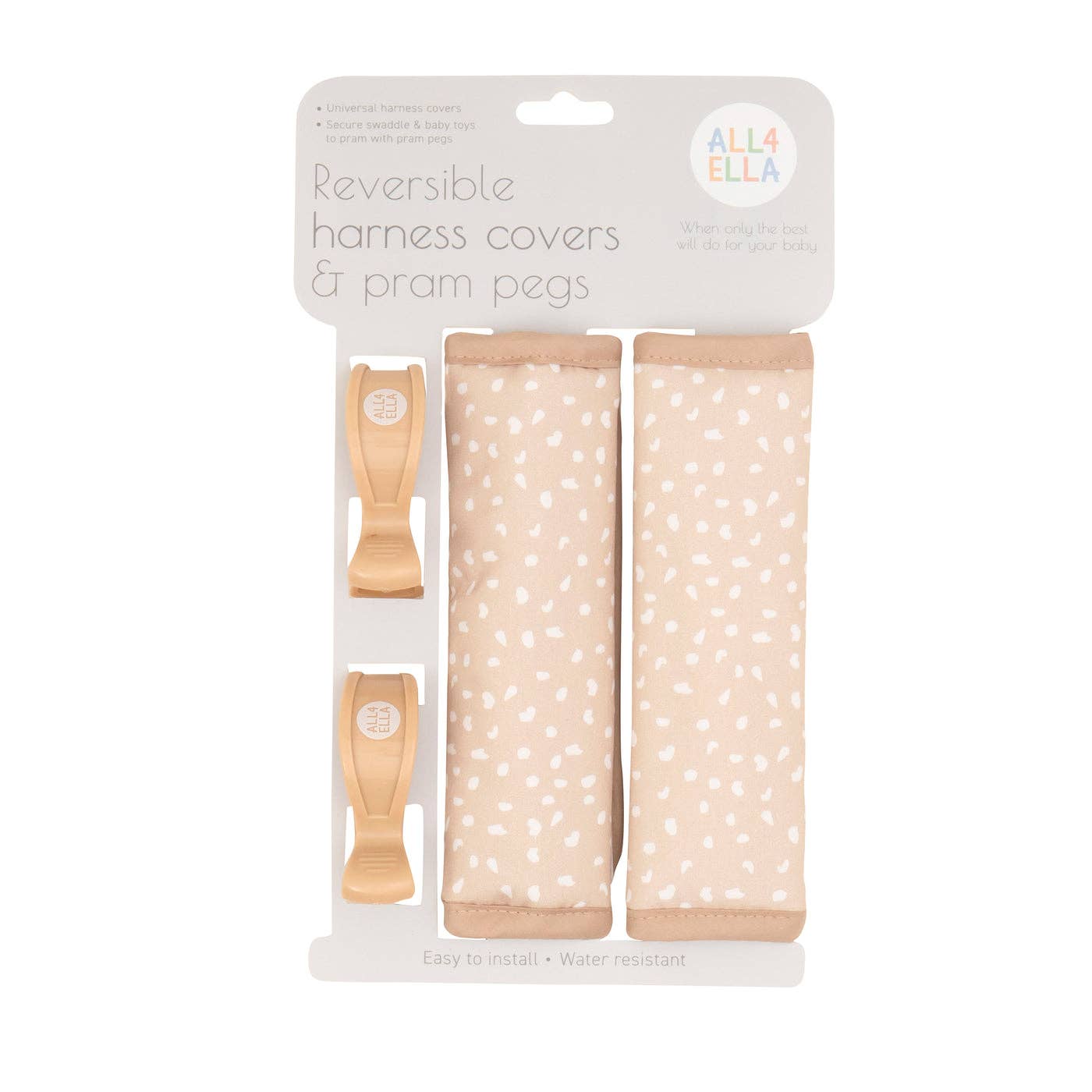 All4Ella - Reversible Harness Covers & Pram Pegs - Beige Dots
