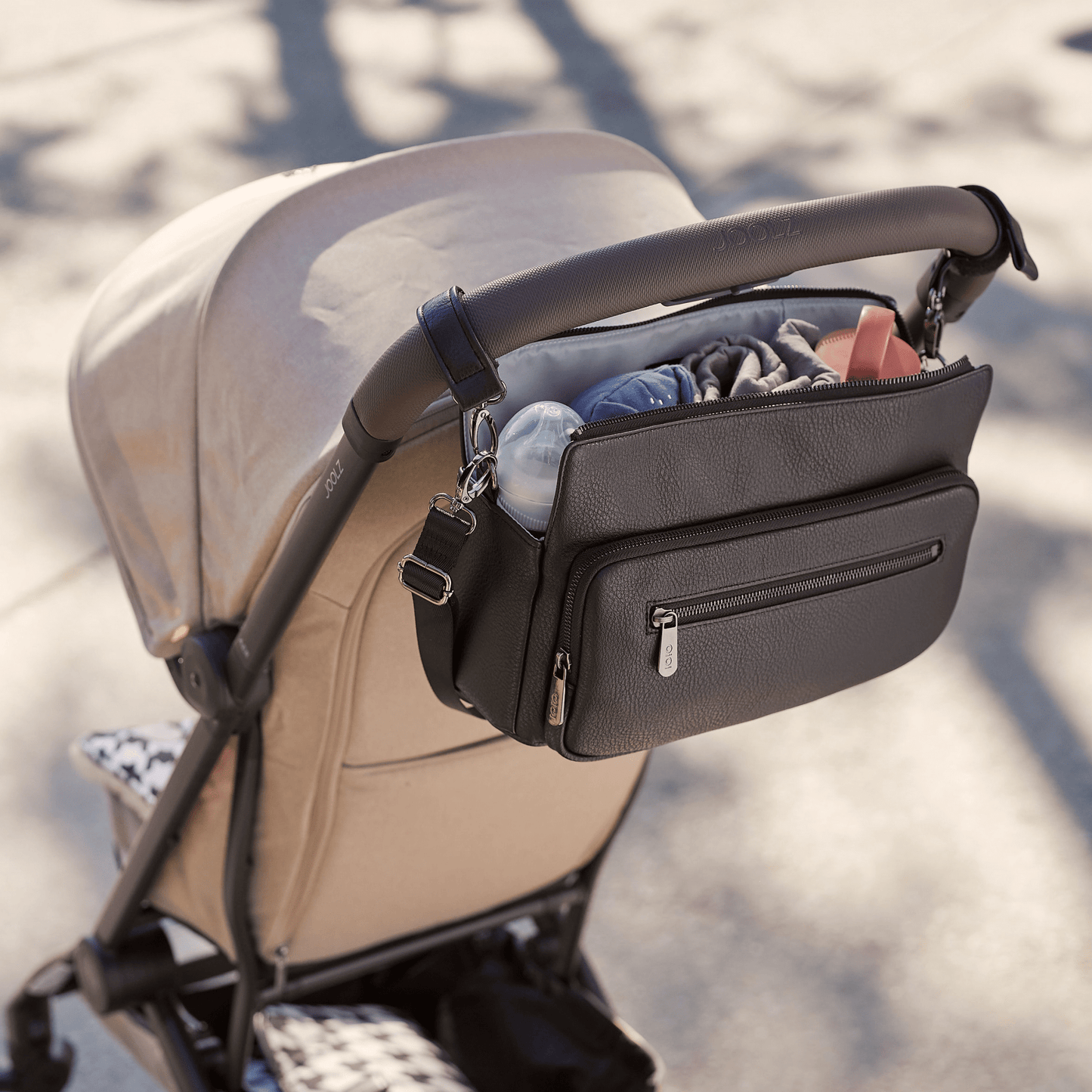 OiOi - Multitasker Pram Caddy - Black Vegan Leather