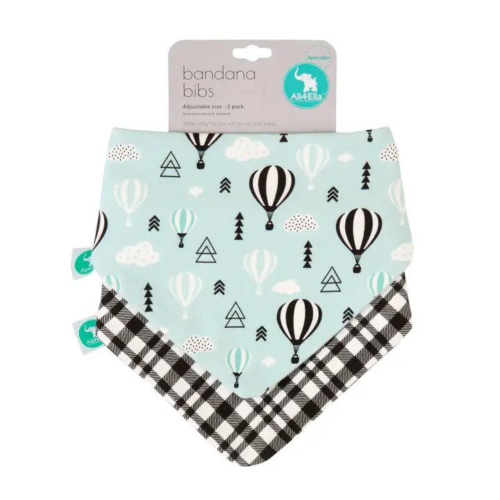 All4Ella - Bandana Bibs 2pk - Hot Air Balloons