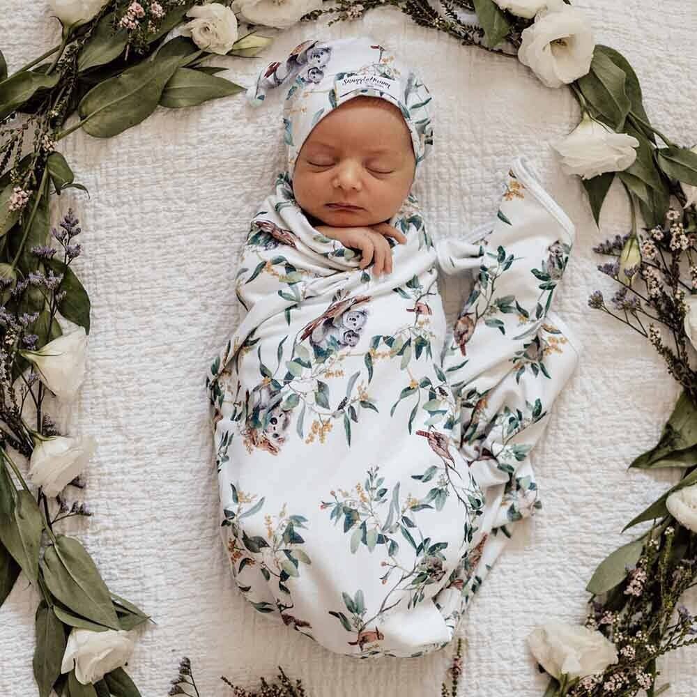 Snuggle Hunny - Eucalypt Baby Jersey Wrap & Beanie Set
