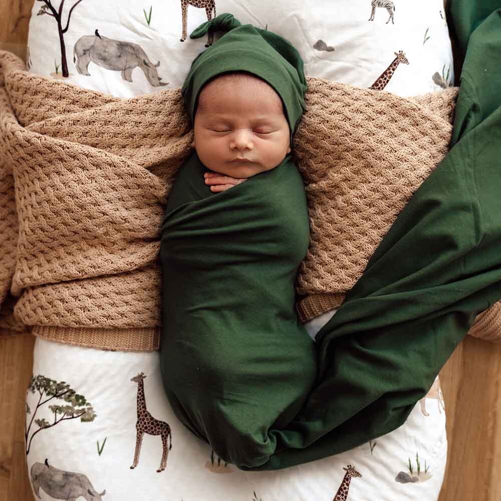 Snuggle Hunny - Olive Organic Jersey Wrap & Beanie Set