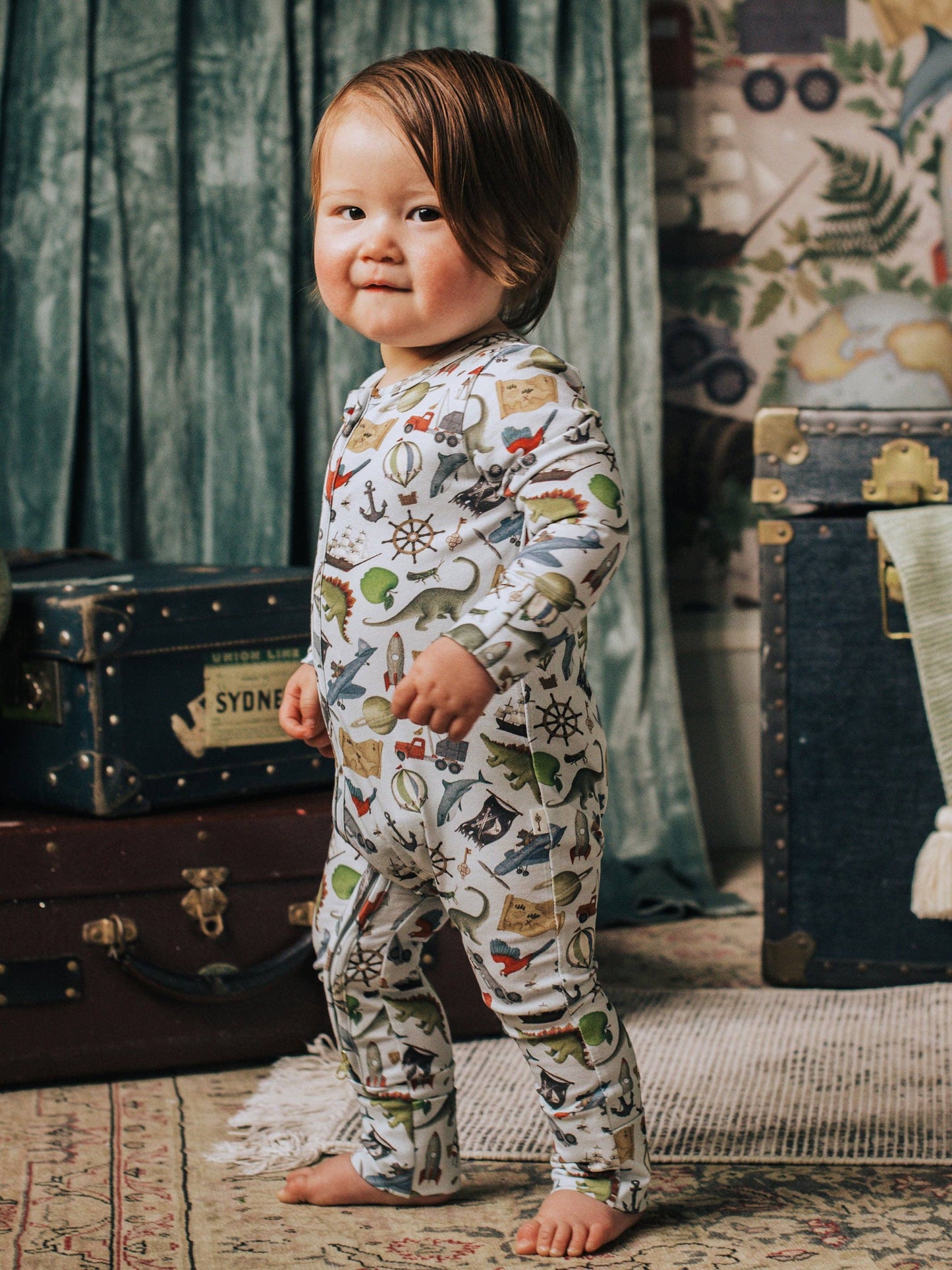 'Mini Adventures' Timeless Coverall Onesie - Sky Blue