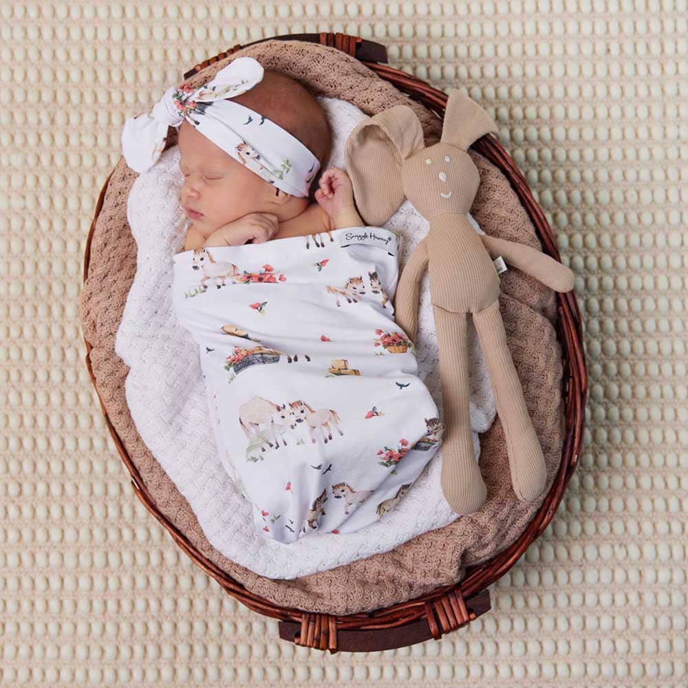 Pony Pals Organic Snuggle Swaddle & Topknot Set
