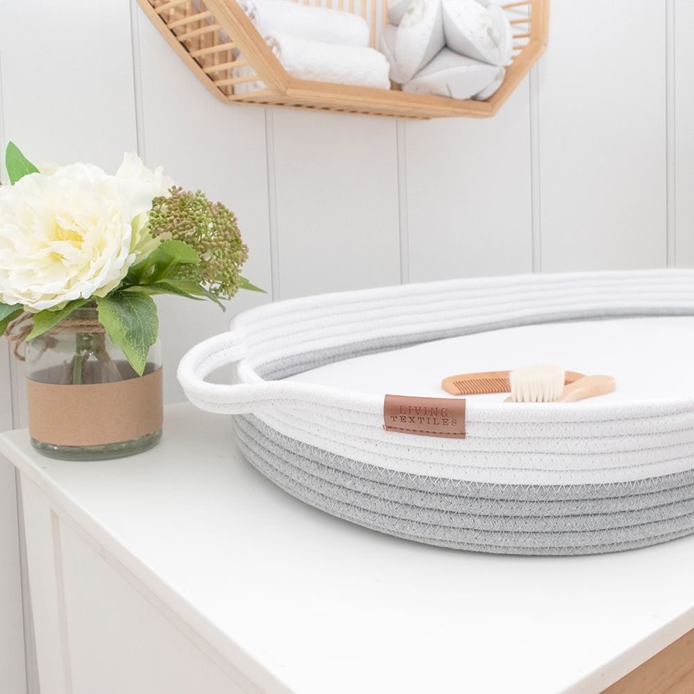 Cotton Rope Change Basket With Mattress & Cover - Grey/Whit