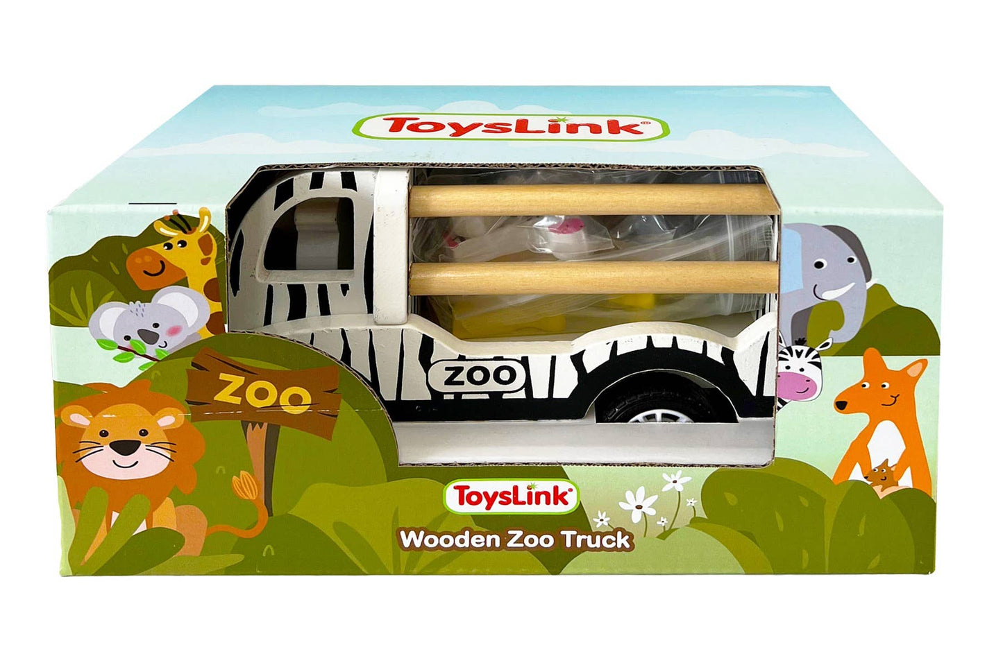 ToysLink - Wooden Pullback Zoo Truck with Animals