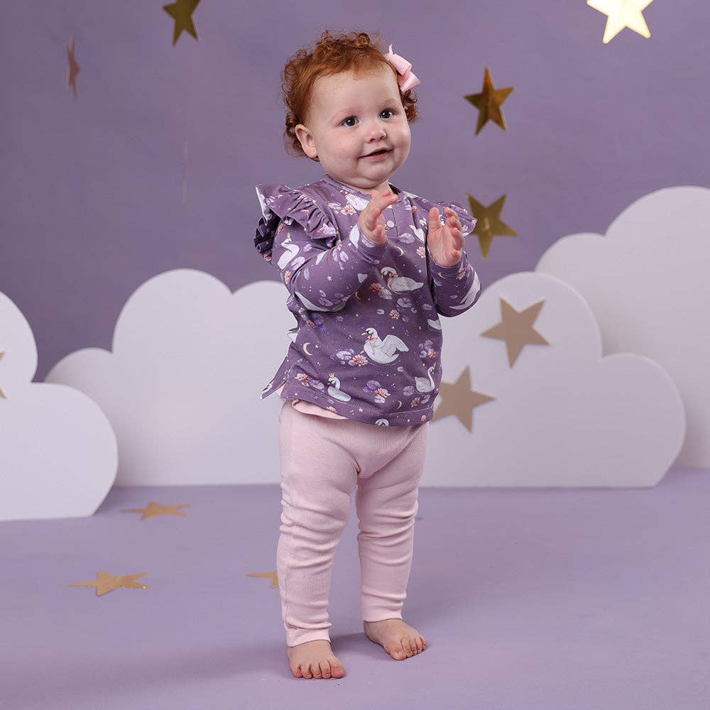 Snuggle Hunny - Midnight Swan Organic Long Sleeve Top with Frill