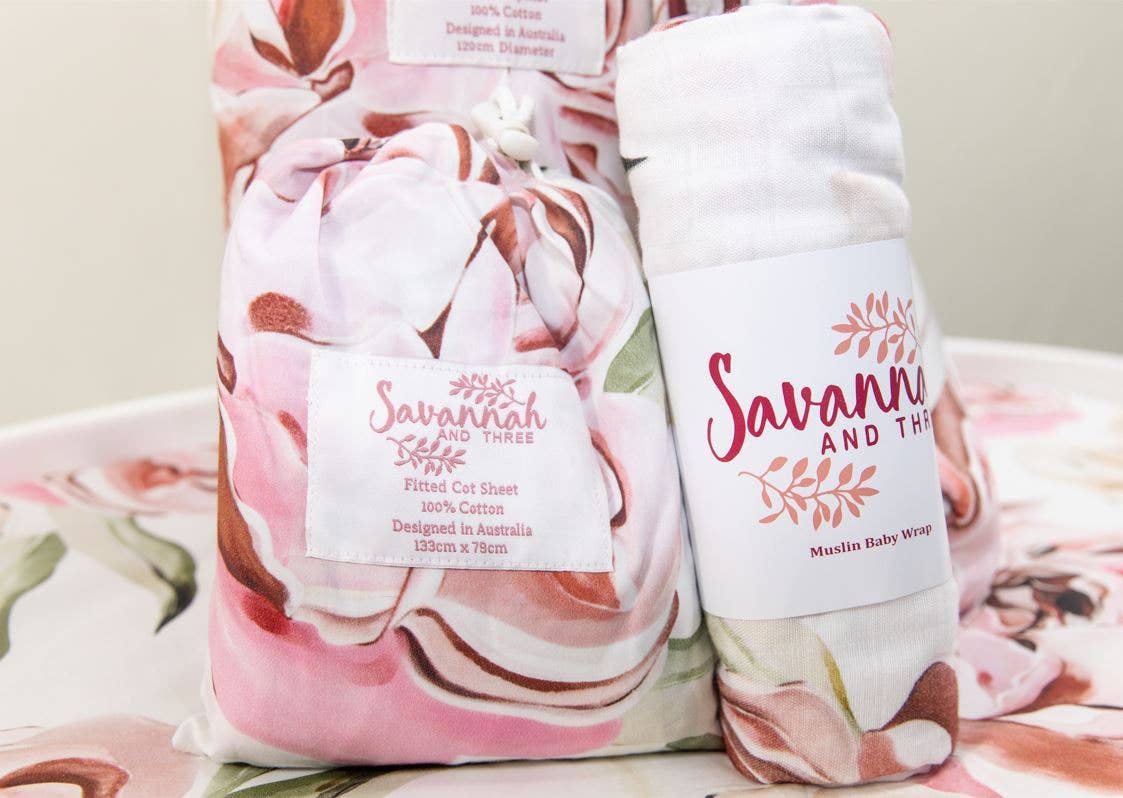 Savannah and Three - Peony Paradise Muslin Wrap