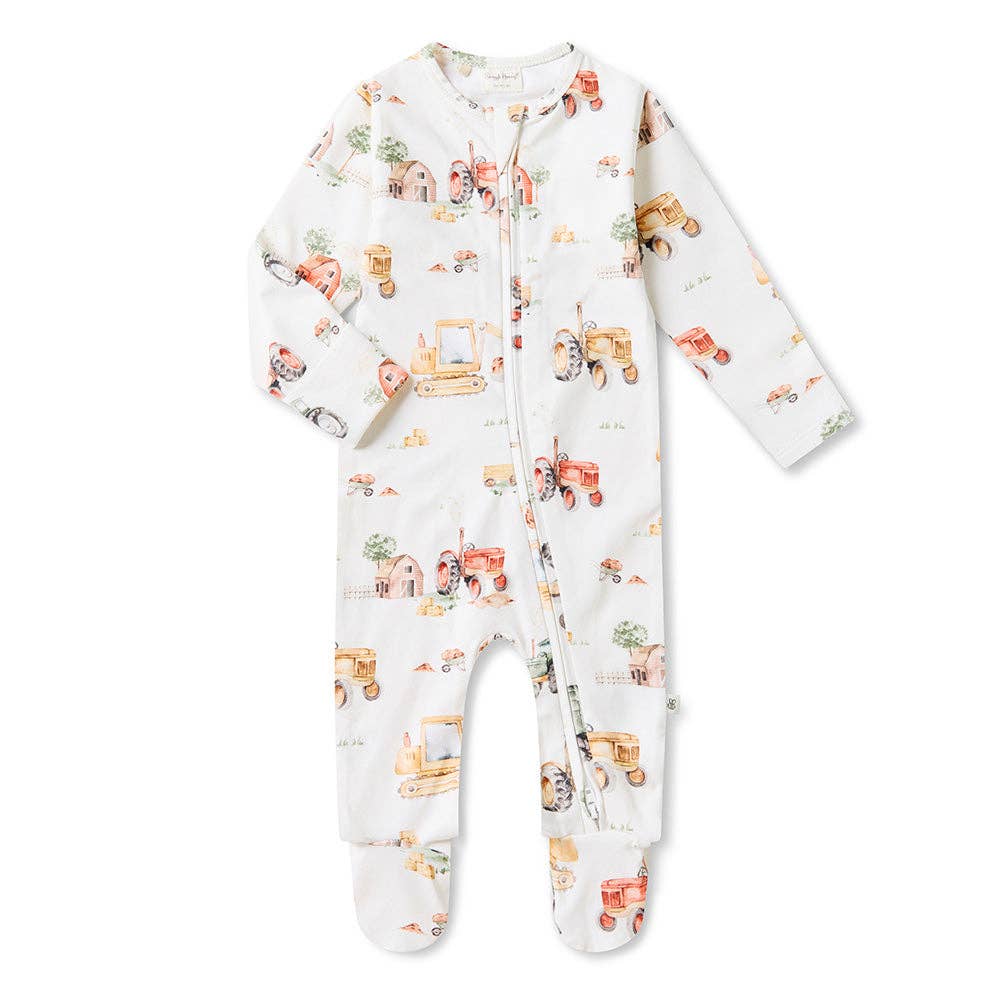 Snuggle Hunny - Diggers & Tractors Organic Snuggle Sleepsuit Zip Footie