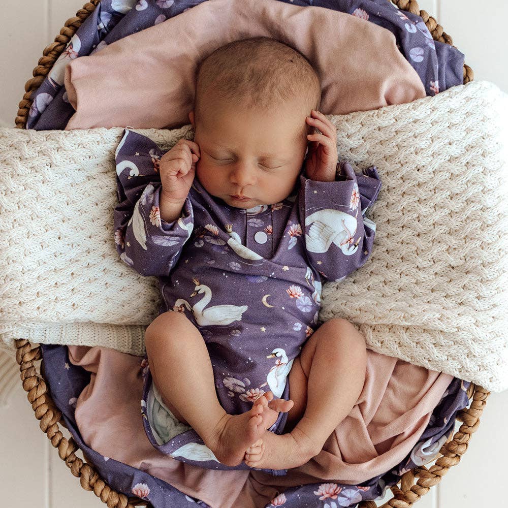 Snuggle Hunny - Midnight Swan Long Sleeve Organic Bodysuit with Frill