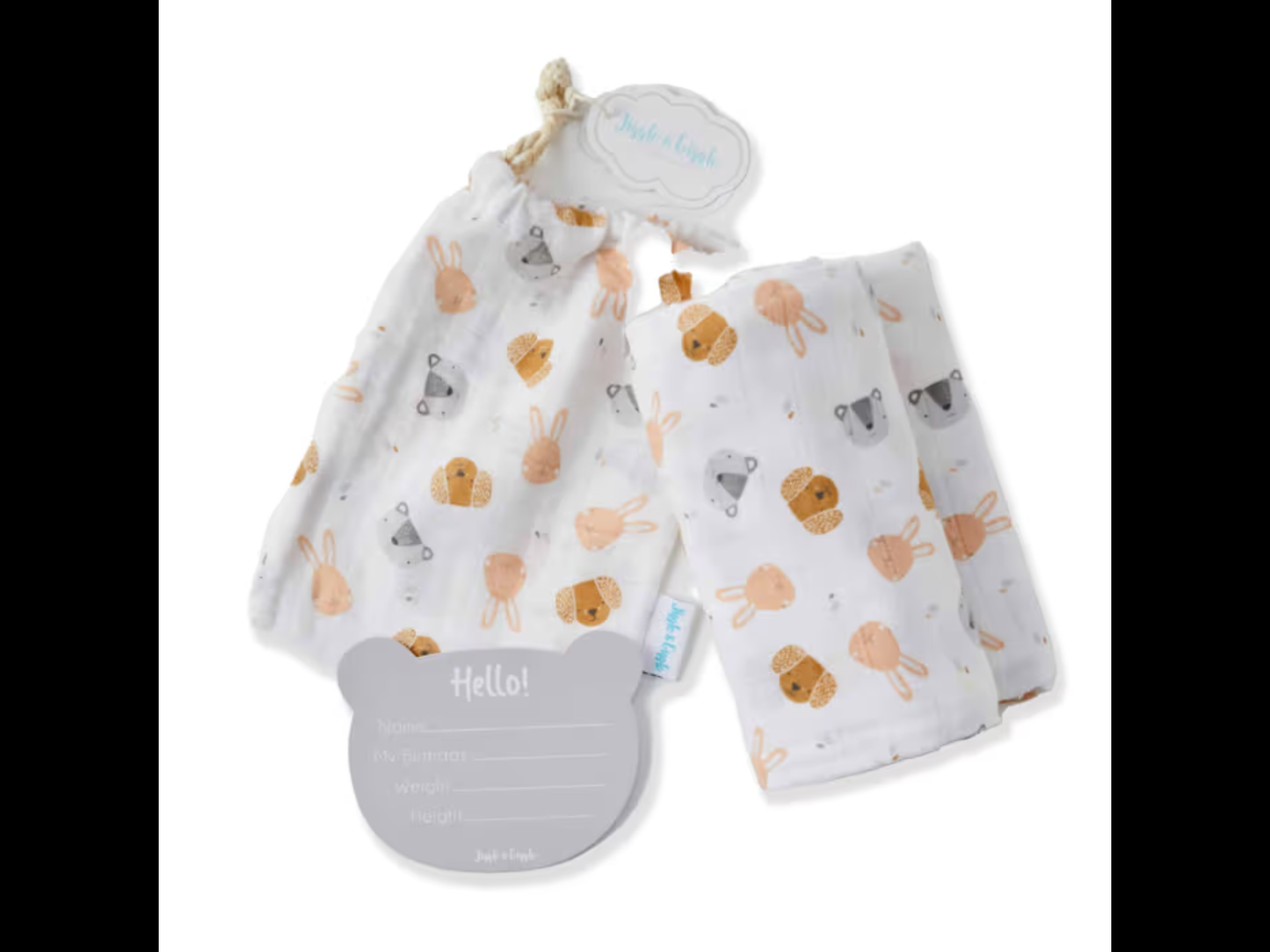 Animal Faces Muslin Wrap & Arrival Card