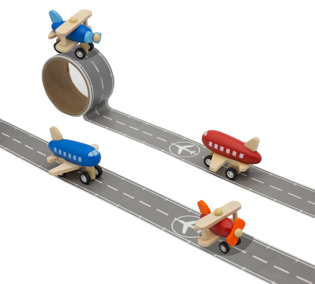 Toyslink - Wooden Plane with Airport Runaway Adhesive Tape