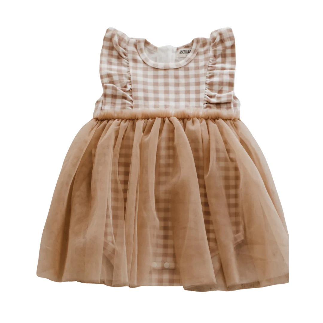 Gingham Tulle Jersey Romper Dress