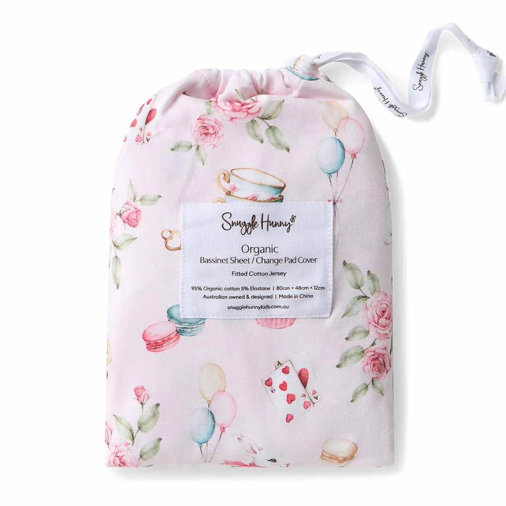 Snuggle Hunny - Alice's Tea Party Organic Bassinet Sheet / Change Pad Cover