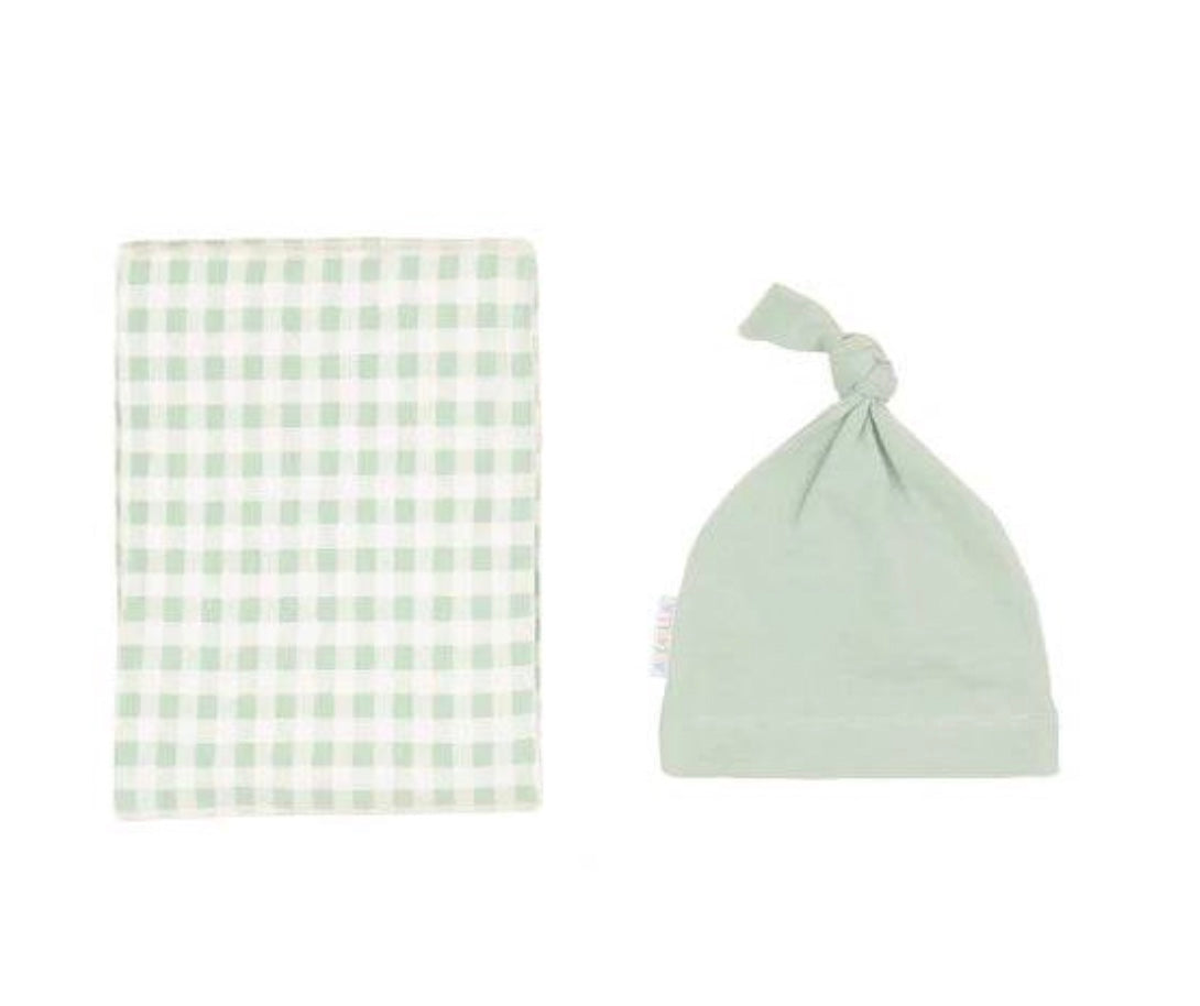 Jersey Swaddle & Beanie Set Sage Gingham - All 4 Ella