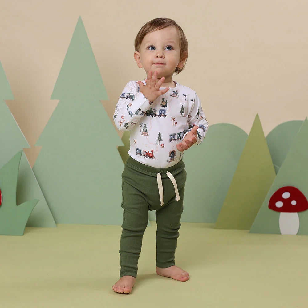 Trains L/S Organic Bodysuit