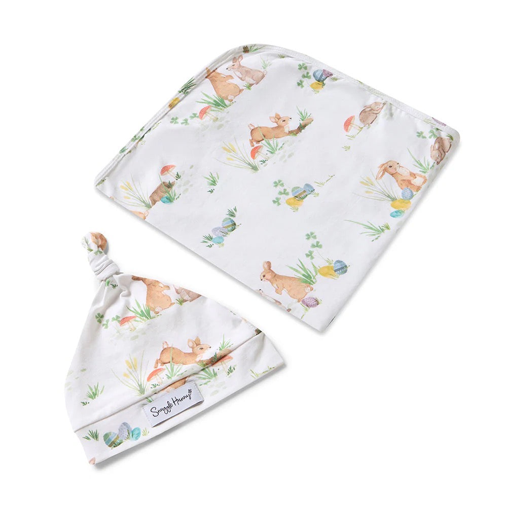 Easter Bunnies Baby Jersey Wrap & Beanie Set