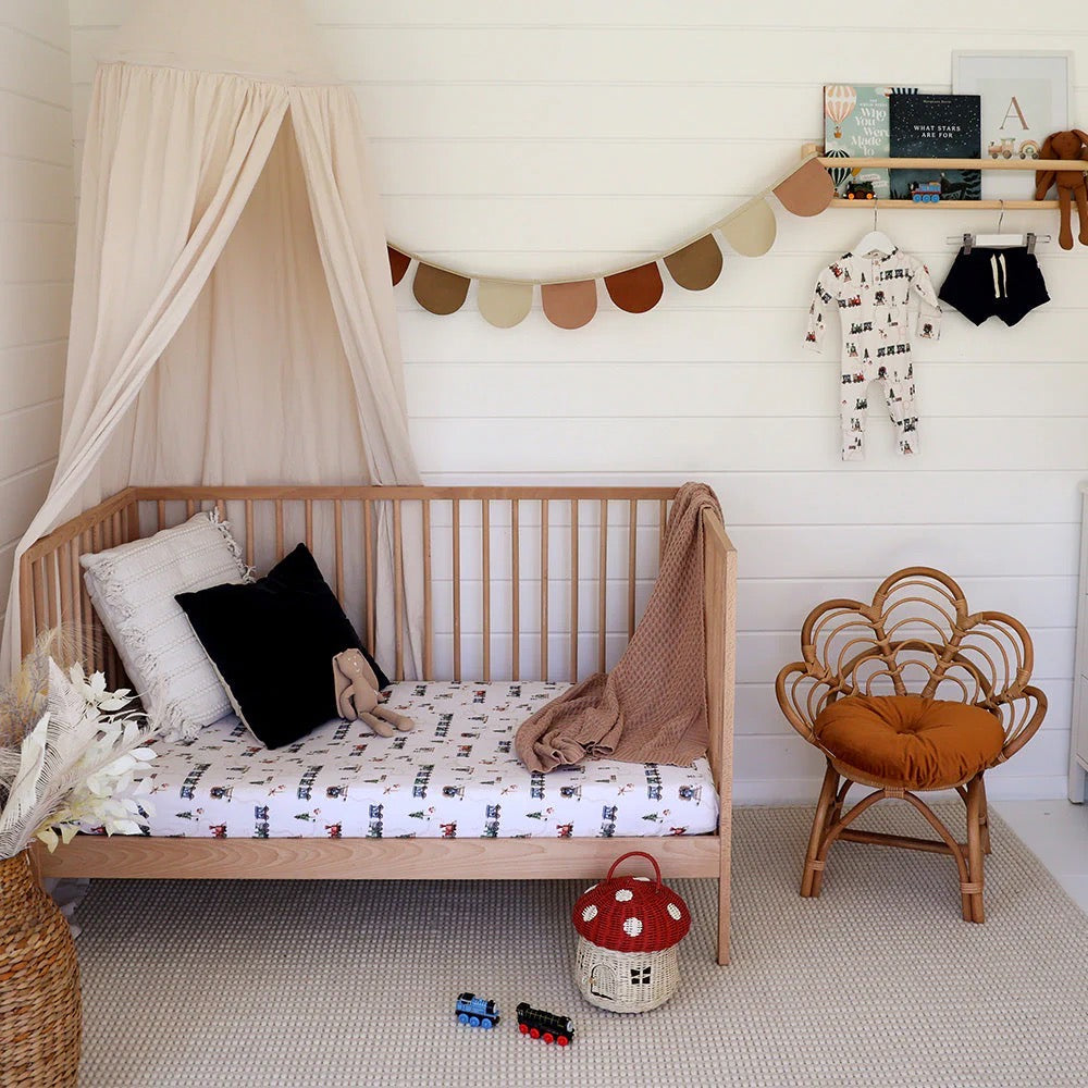 Trains Organic Fitted Cot Sheet