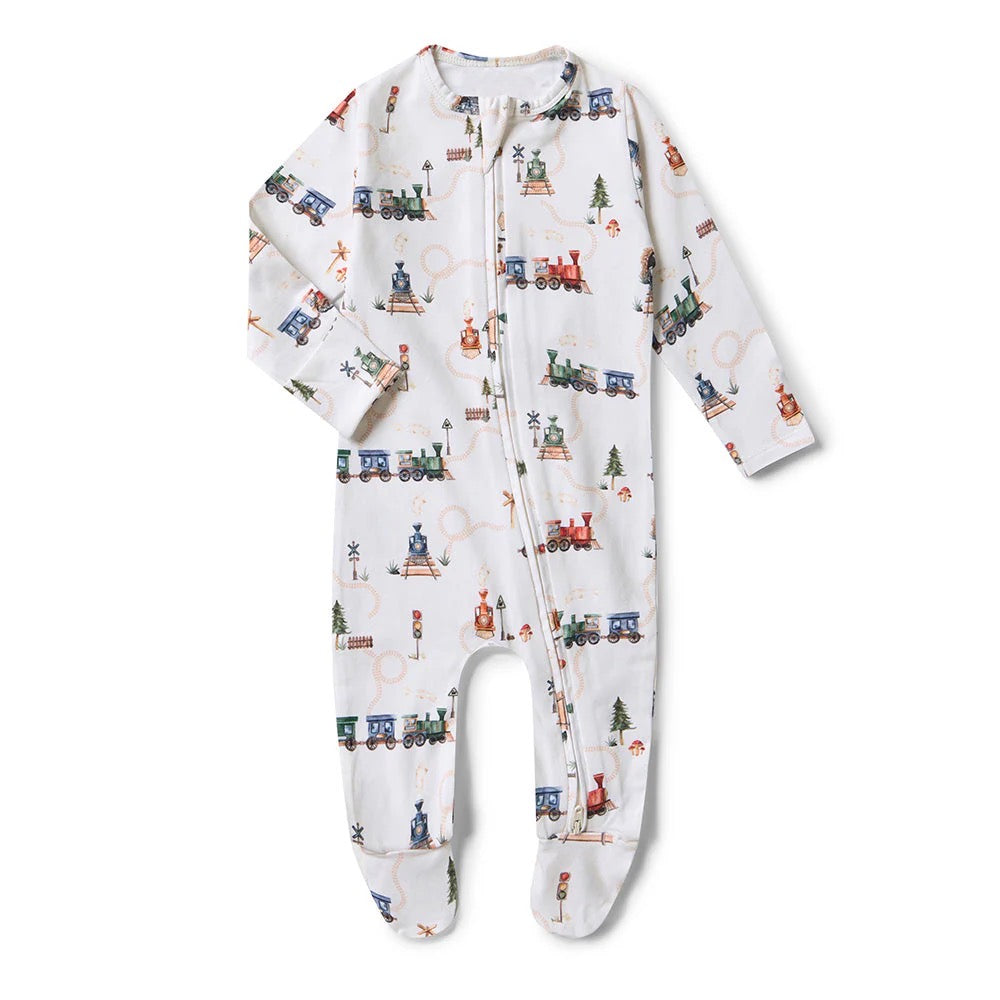Trains Zip Foot Snuggle Sleepsuit