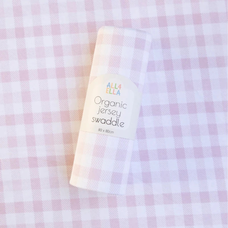 All4Ella - Jersey Swaddle - Gingham Pink