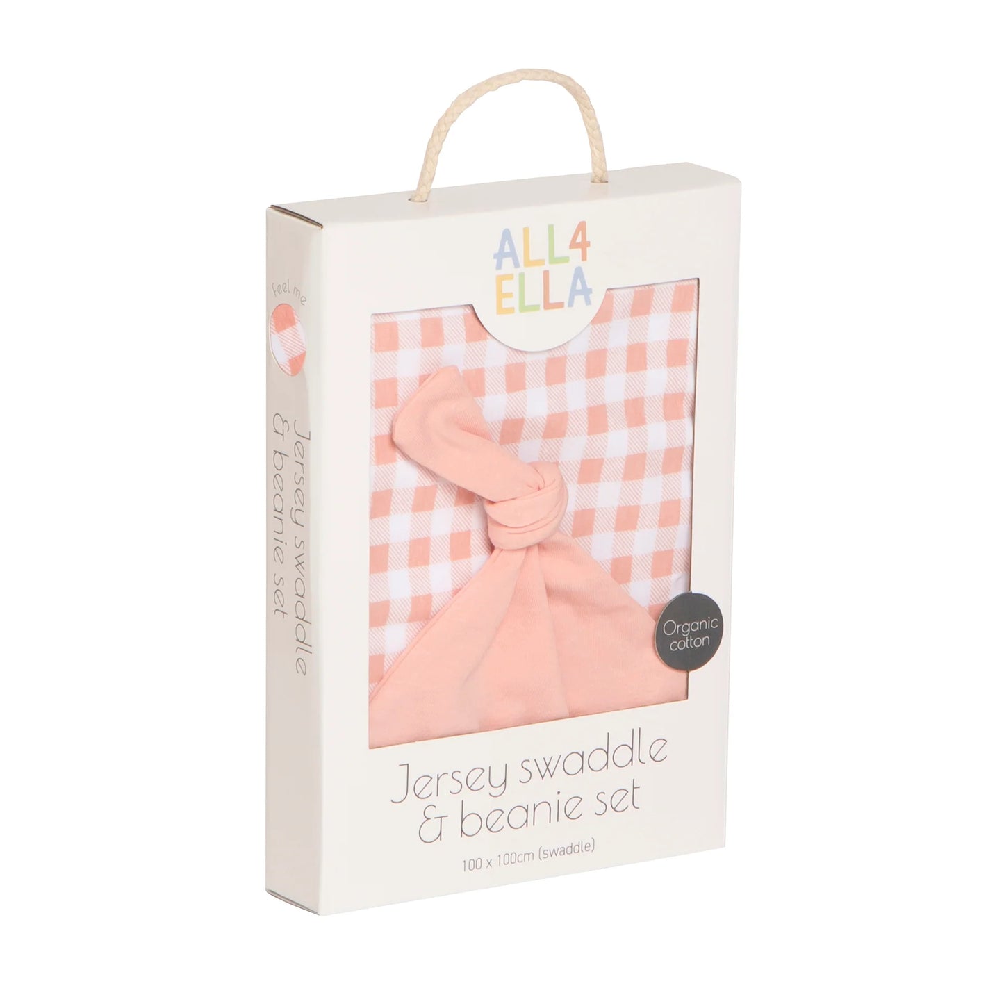 Jersey Swaddle & Beanie Set Strawberry Gingham - All 4 Ella
