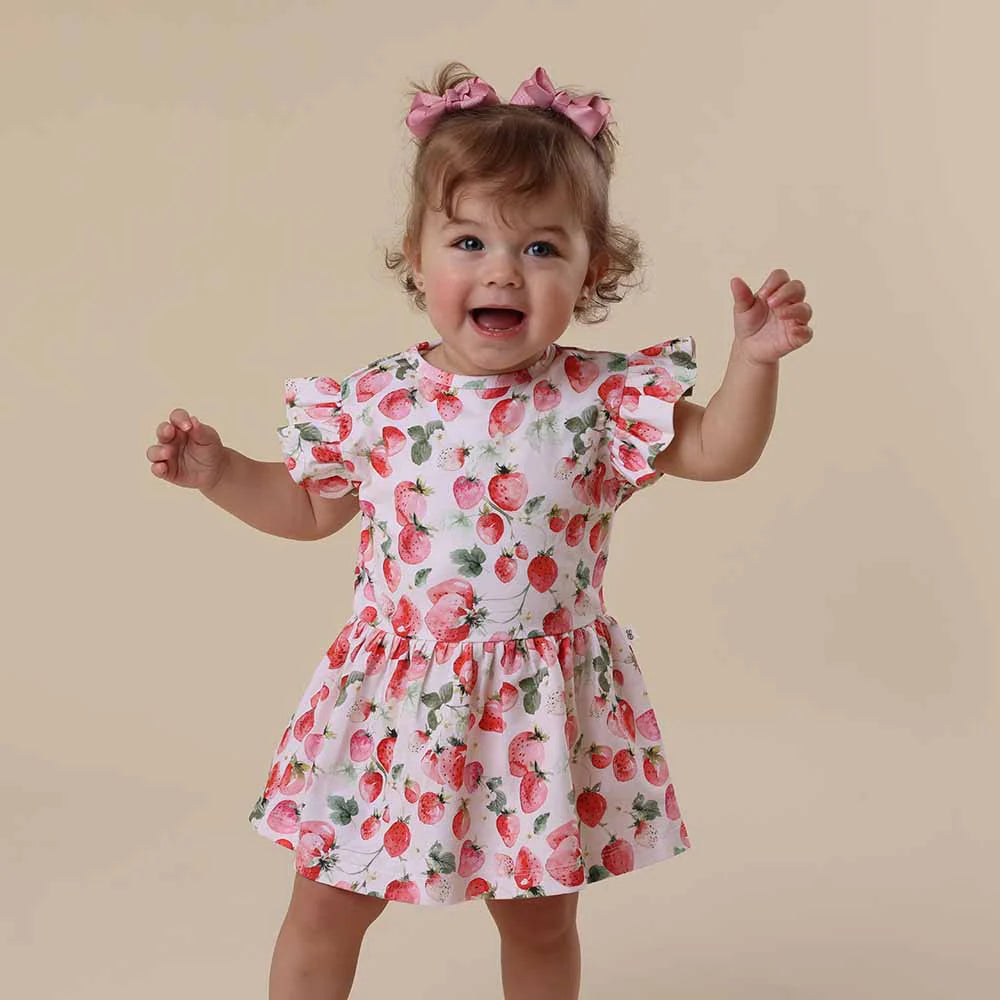 Snuggle Hunny - Strawberry Short Sleeve Organic Dress