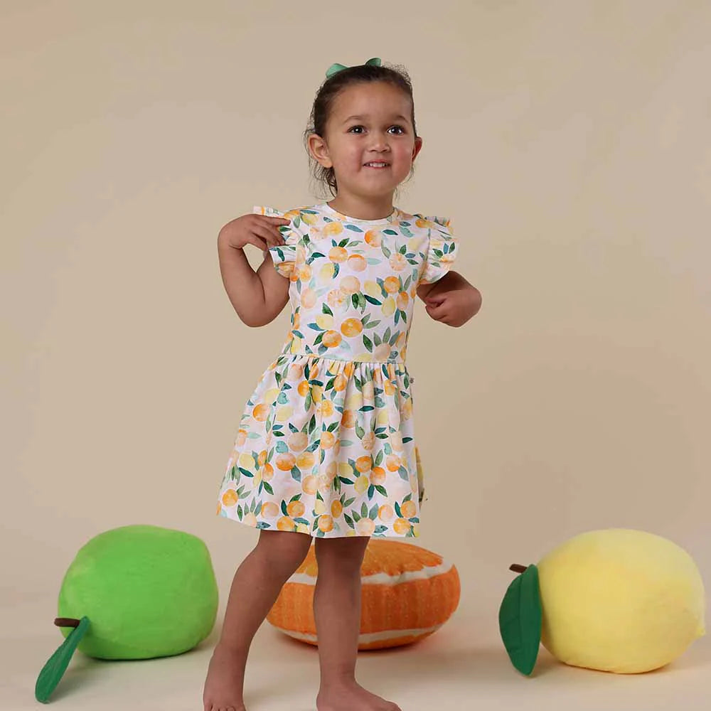 Snuggle Hunny - Sunny Citrus Short Sleeve Organic Dress