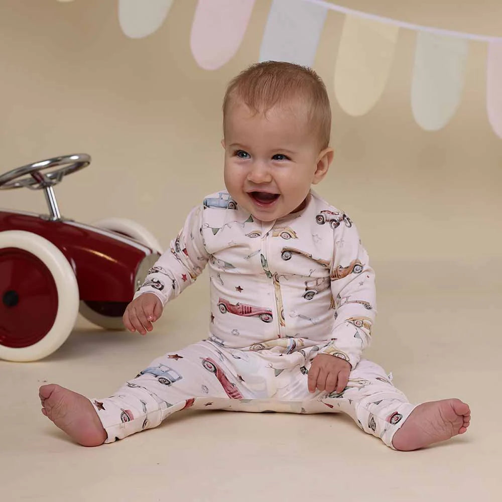 Snuggle Hunny - Vintage Cars Organic Snugglesuit Convertible Romper