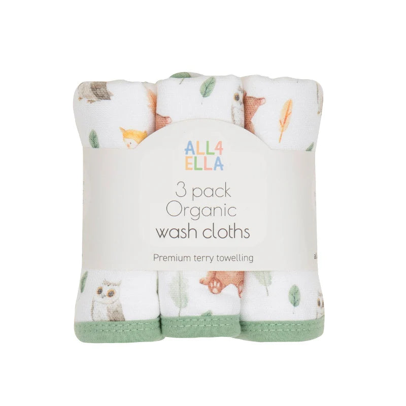 All4Ella - Wash Cloths 3pk - Forest Friends