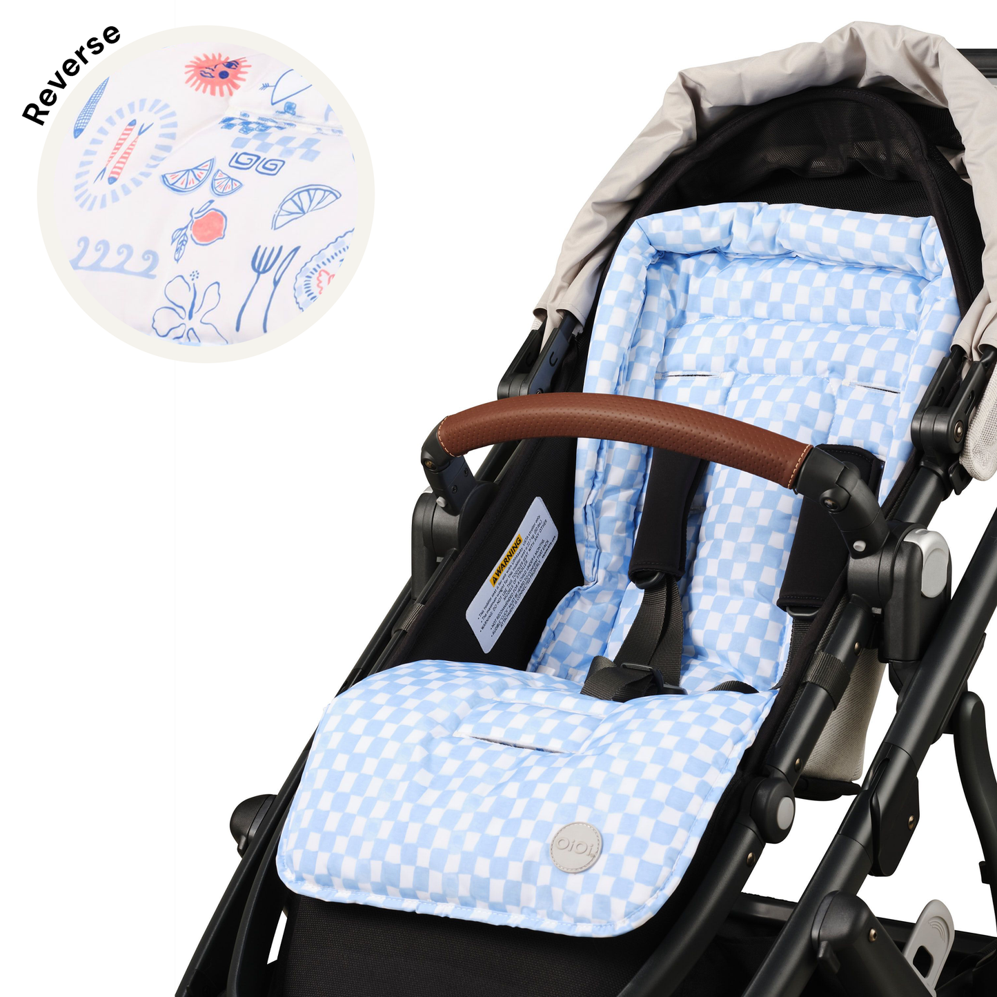 OiOi - Reversible Pram Liner - Mediterranean/Blue Check